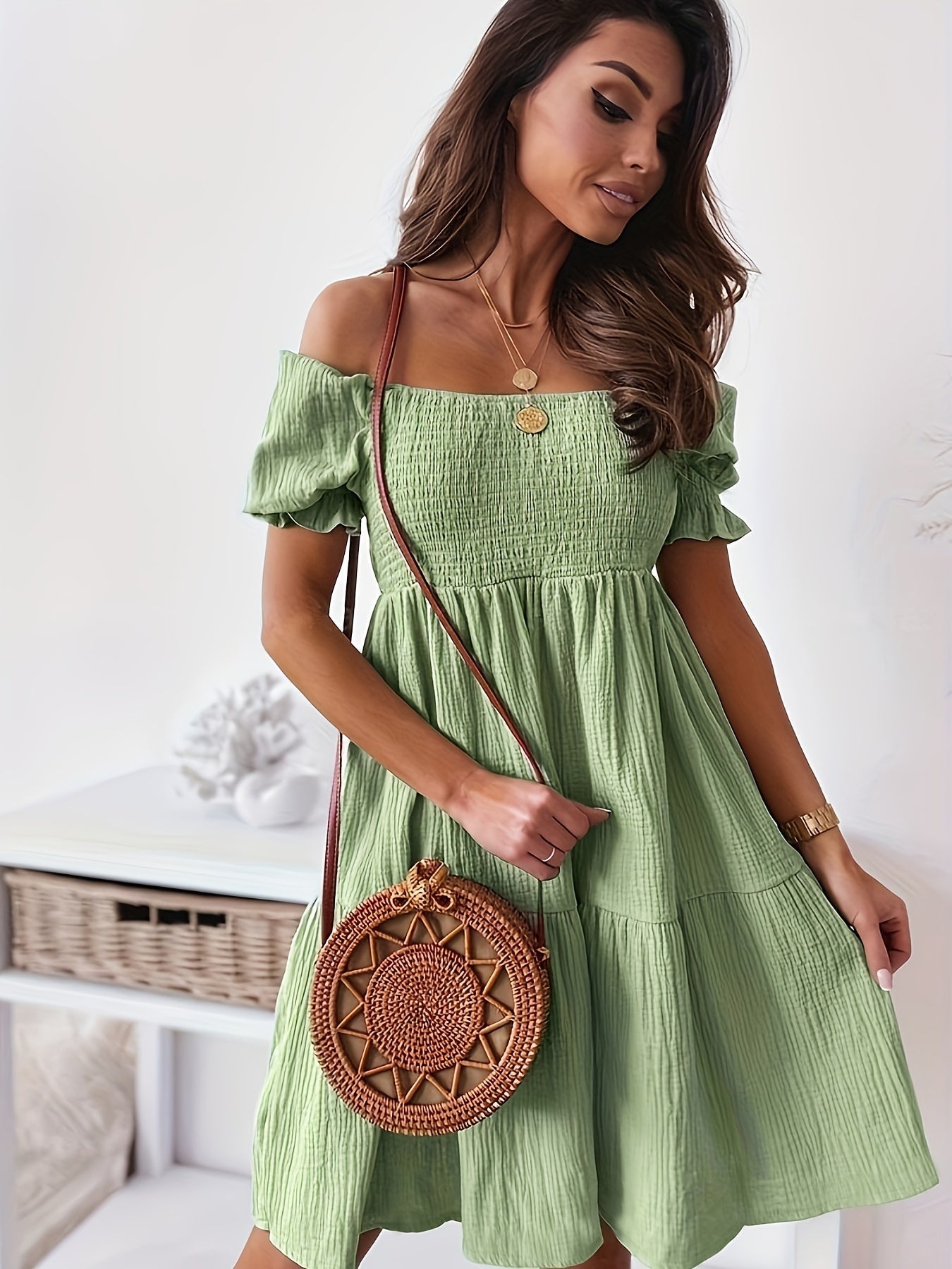Product Image for Beiges Off-Shoulder Kleid - Clara, Grün / XL(44)