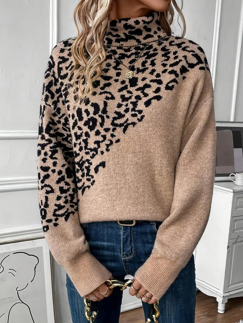 Product Image for Fudus | T-Shirt mit Leopardenprint und Pullover mit hohem Halsausschnitt, Oliven / S