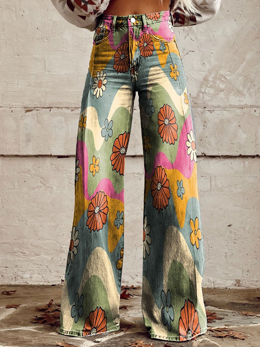 Product Image for Fudus | Weinlese Jeans Für Damen, Wellen & Blumen / L