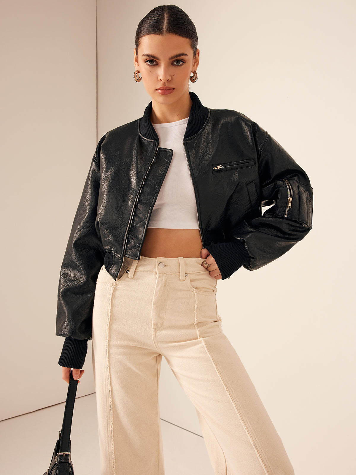 Product Image for Fudus | Reißverschlusstaschen Pu-leder Kurze Jacke, Schwarz / L