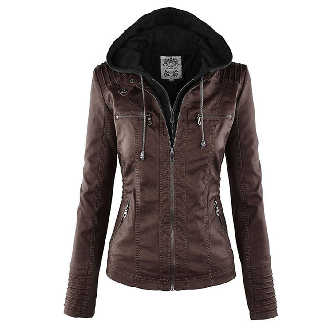 Product Image for Fudus Damen Lederjacke mit Kapuze – Elegant und strapazierfähig für jede Jahreszeit, Braun / 2XL