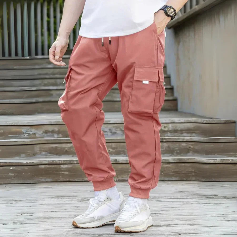 Product Image for Fudus - stilvolle Herren Cargo-Hosen mit verstellbarem Kordelzug, Rosa / L