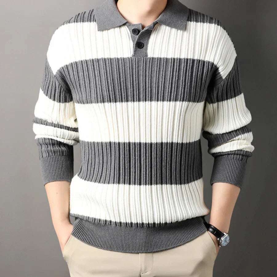 Product Image for Fudus - Herren Langarm Strick-Polo-Shirt, Grau / 2XL