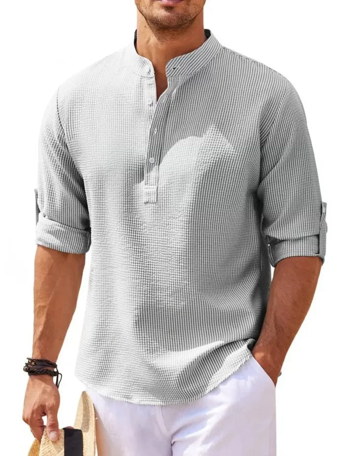 Product Image for Fudus | Strukturierte Leinen Langarmhemden Für Herren, Hellgrau / 3XL