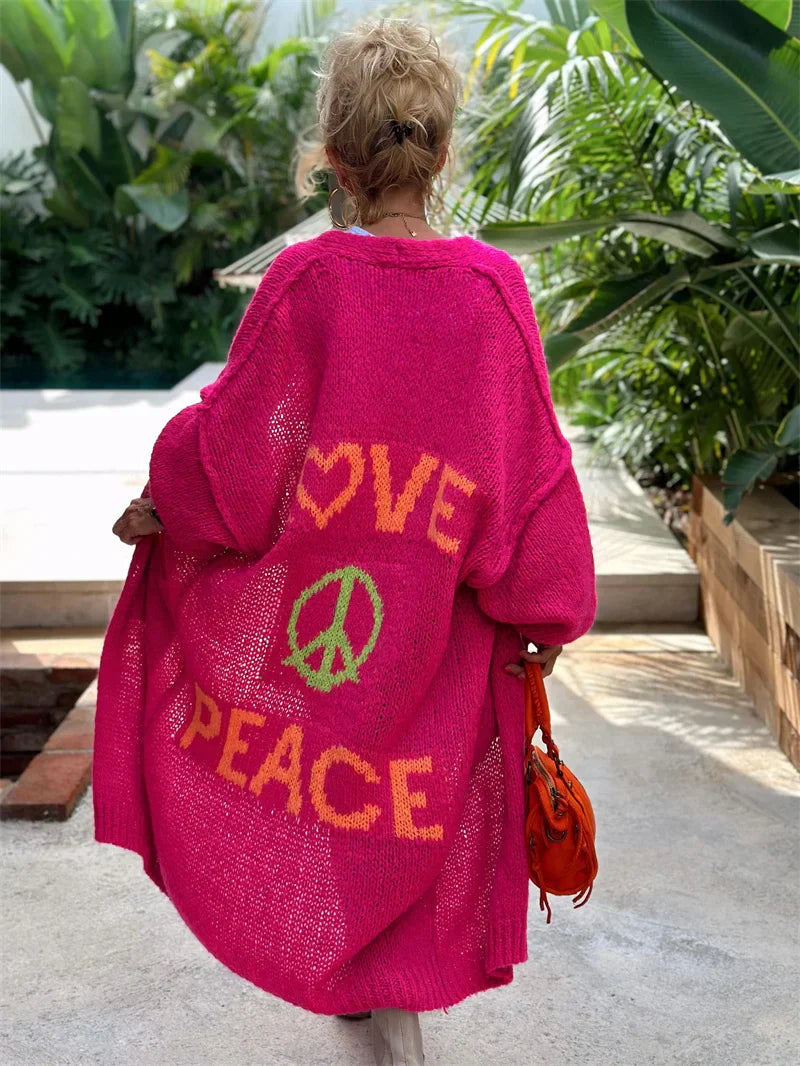 Product Image for Fudus | Hippie Style Lange Strickjacke Für Frauen, Rosa / XL