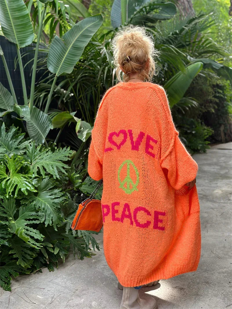 Product Image for Fudus | Hippie Style Lange Strickjacke Für Frauen, Orange / M