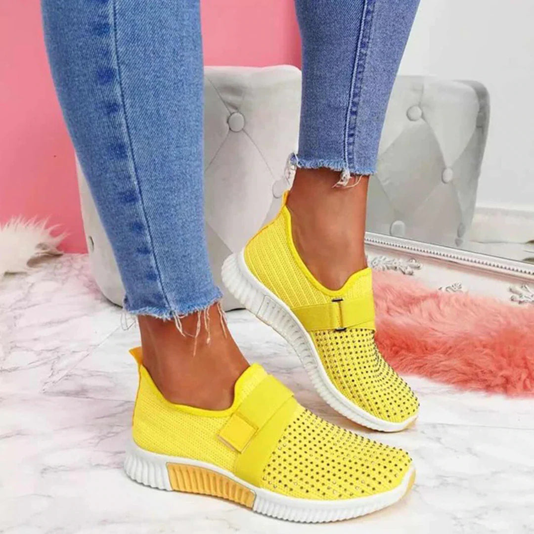 Product Image for Fudus | Mesh Atmungsaktive Strass Plattform Vulkanisierte Leichte Sneakers, Gelb / 7.5