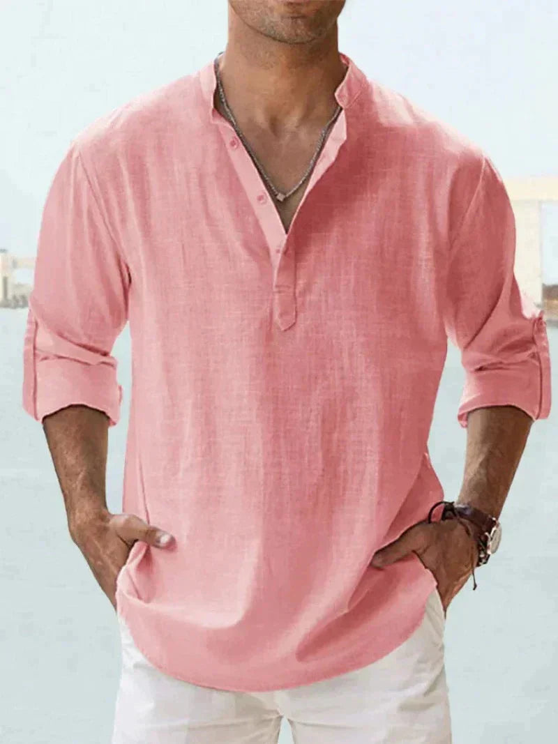 Product Image for Fudus | Lässiges Leinenhemd Mit Dreiviertel Ärmeln Für Herren, Rosa / 3XL