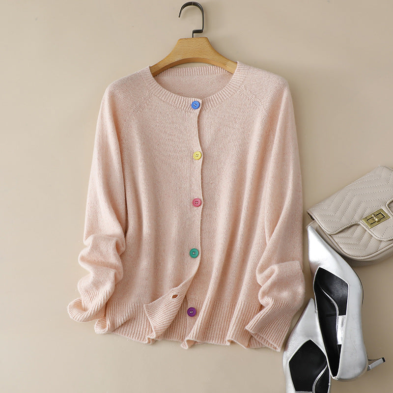 Product Image for Damen Knopf-Front Strickjacke mit bunten Details Fudus, Sonnenuntergang Pink / S