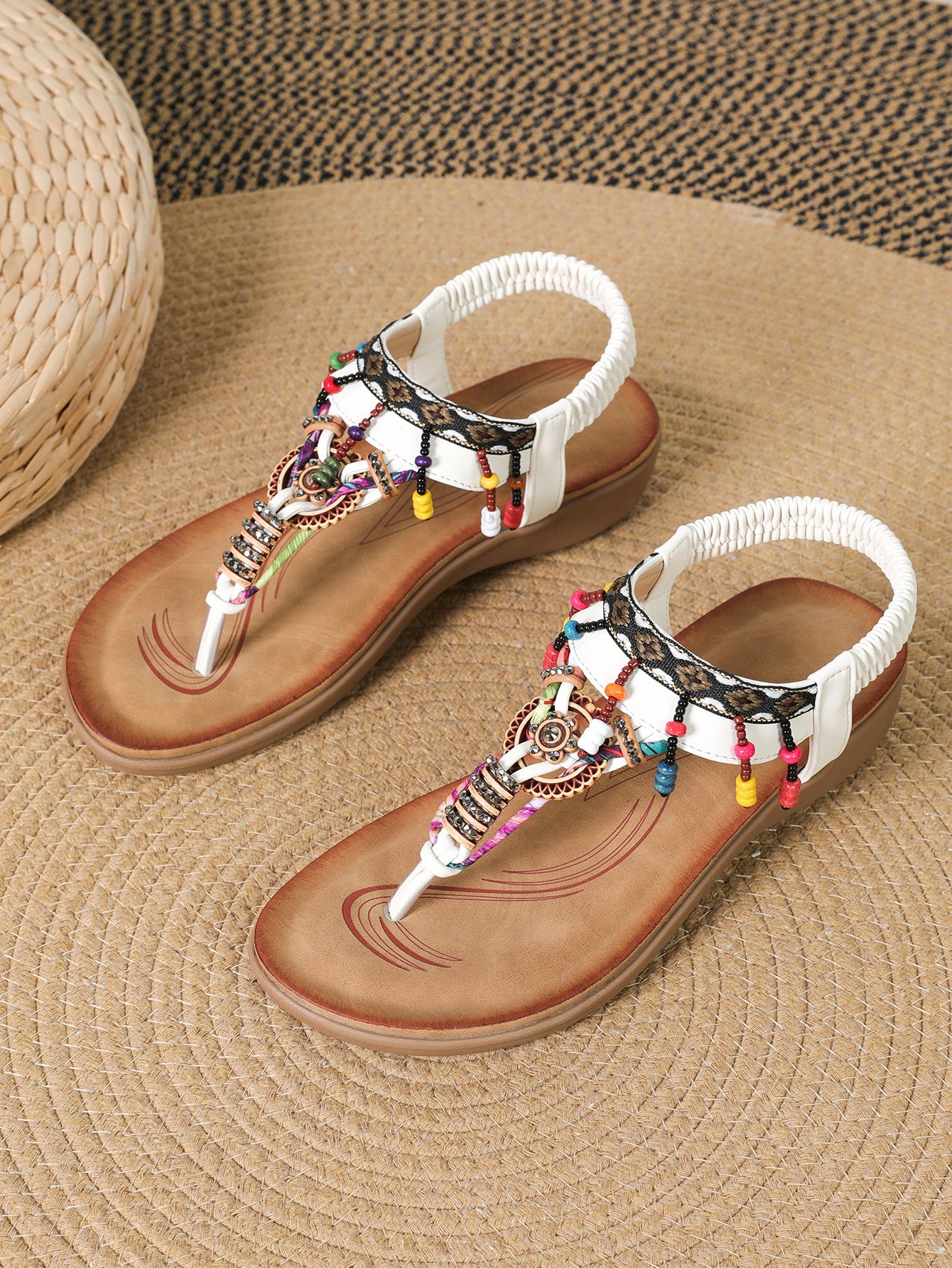 Product Image for Damen modische Zehentrenner mit bunten Verzierungen Fudus, Elfenbein / 37