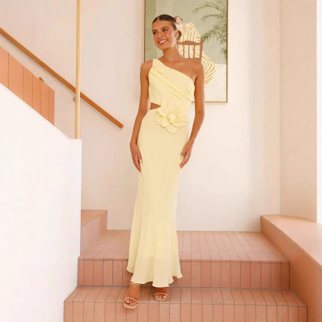 Product Image for Fudus | One Shoulder Kleid Schwarz Größe M Mischgewebe Für Abendveranstaltungen, Gelb / L