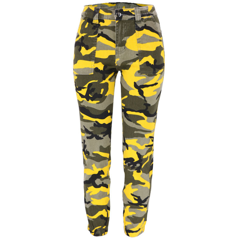 Product Image for Damen Cargohose im lässigen Camouflage-Stil mit elastischem Bund und praktischen Taschen Fudus, Gelb / S