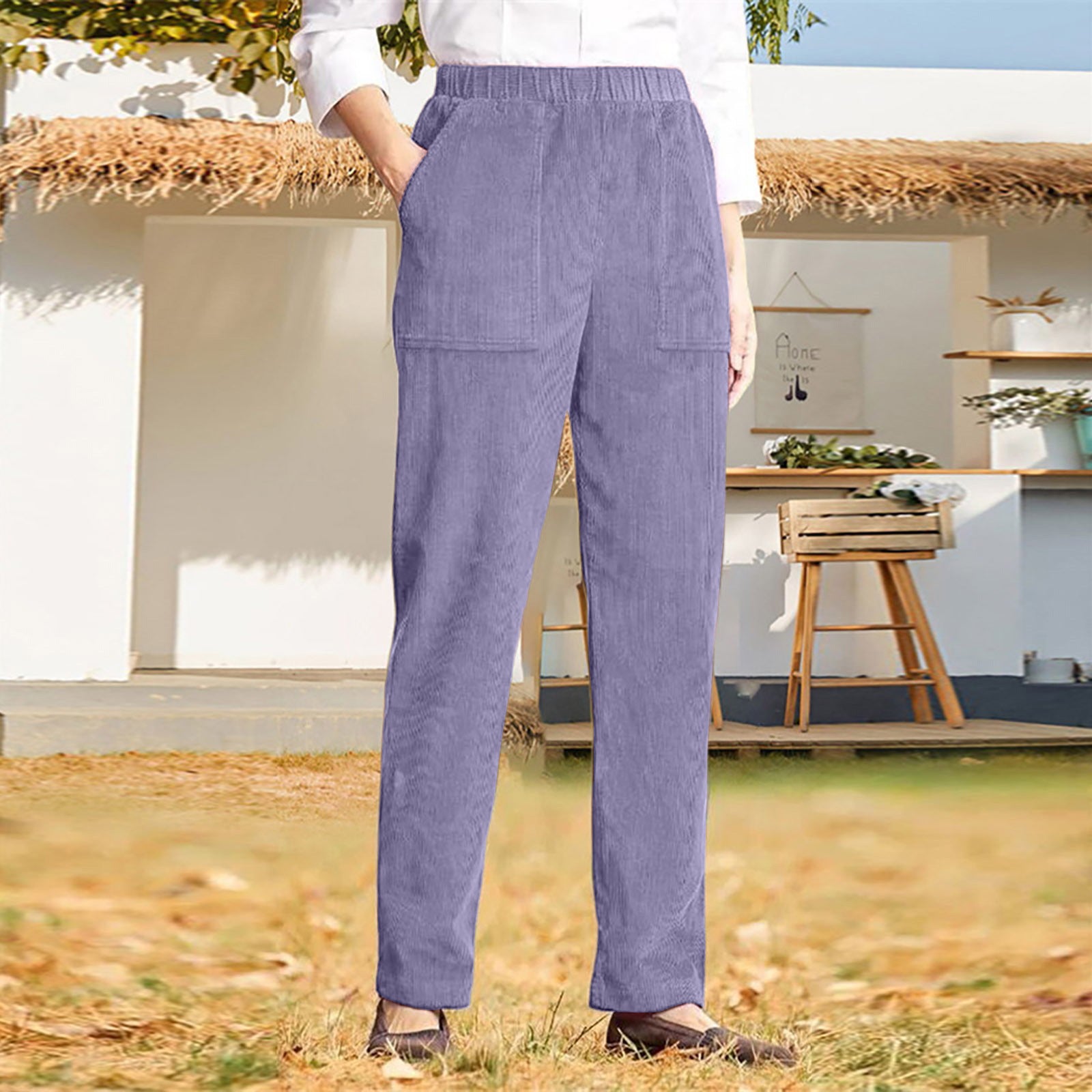 Product Image for Damen Cord-Hose mit praktischen Taschen und elastischem Bund Fudus, Lila / XL
