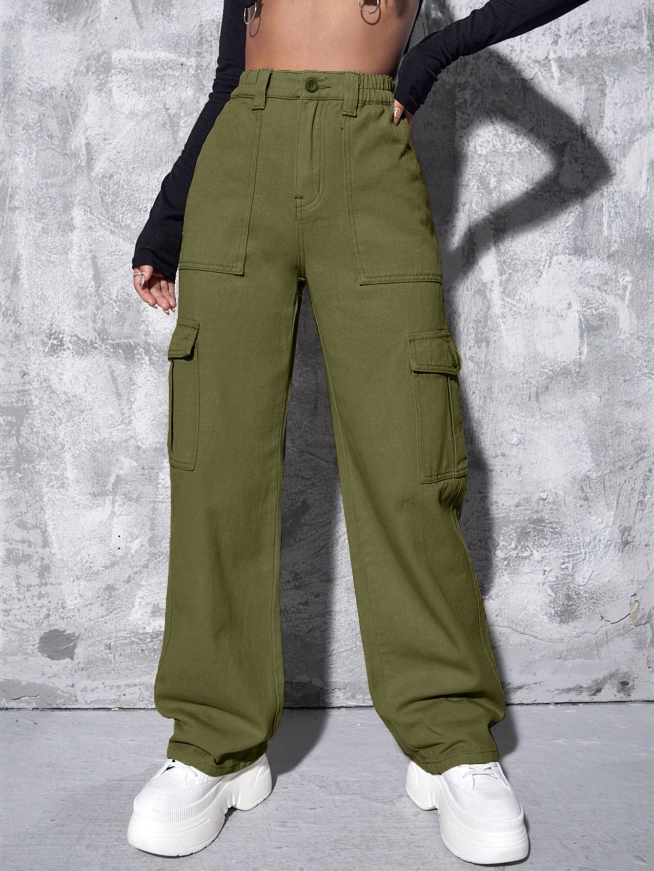 Product Image for Damen Cargo-Hose mit seitlichen Taschen und elastischem Bund Fudus, Grün / M
