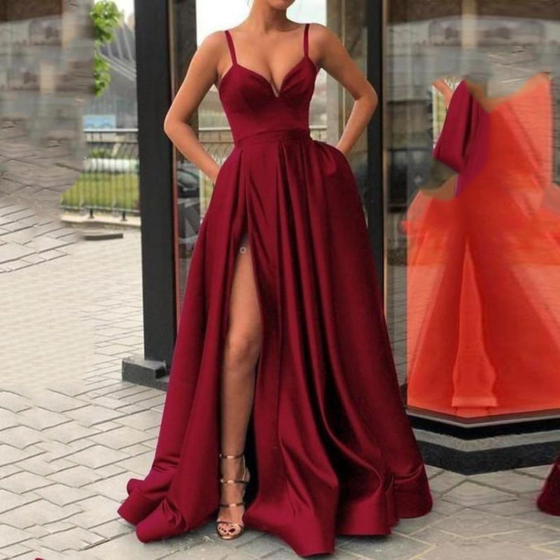 Product Image for Fudus | Elegantes Schlank machendes Einfaches Bodentlanges Abendkleid, Burgunderrot / L