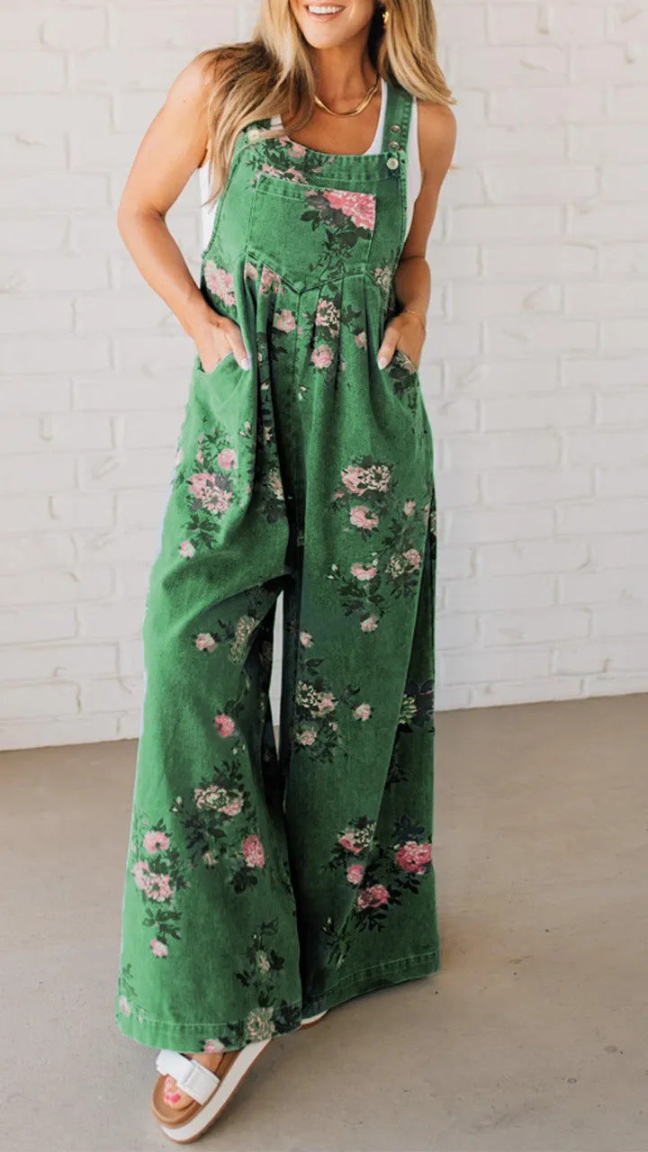 Product Image for Damen Jeans-Latzhose mit floralem Design und weitem Bein Fudus, Grün / XXXL