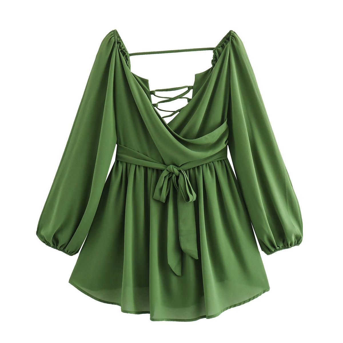 Product Image for Femme Wickelbluse mit Schnürung im Rücken und langen Ärmeln Fudus, Grün / L