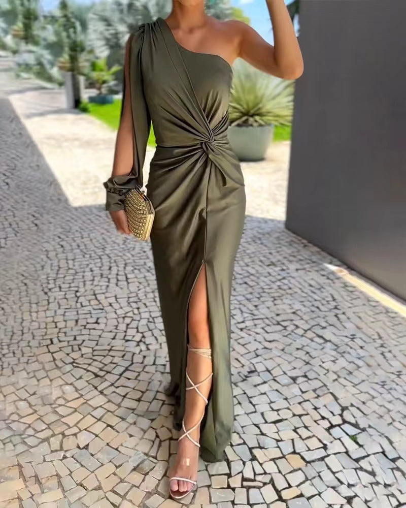 Product Image for Damen Etuikleid mit asymmetrischem Design und eleganter Raffung Fudus, Dunkelgrün / L