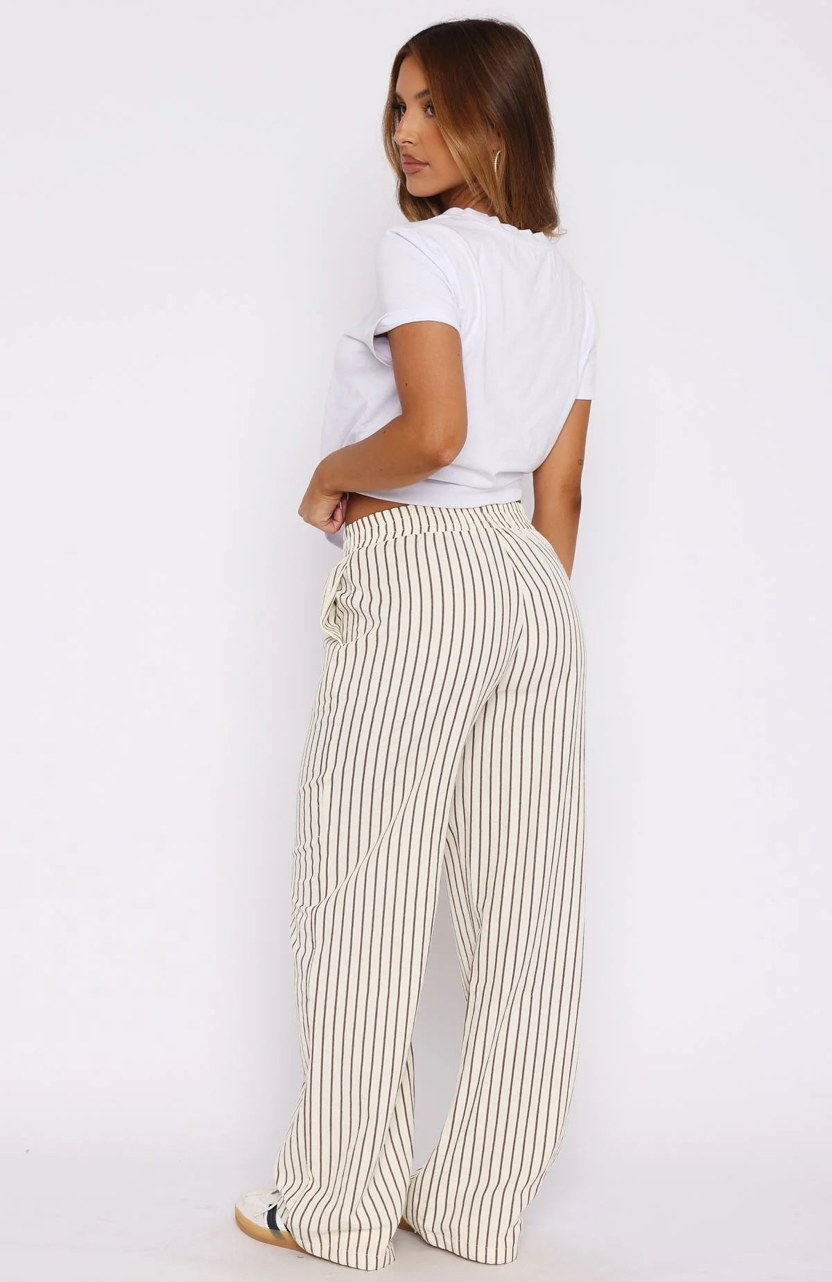 Product Image for Hochtaillierte gestreifte weit geschnittene Hose für Damen Fudus, Khaki / M