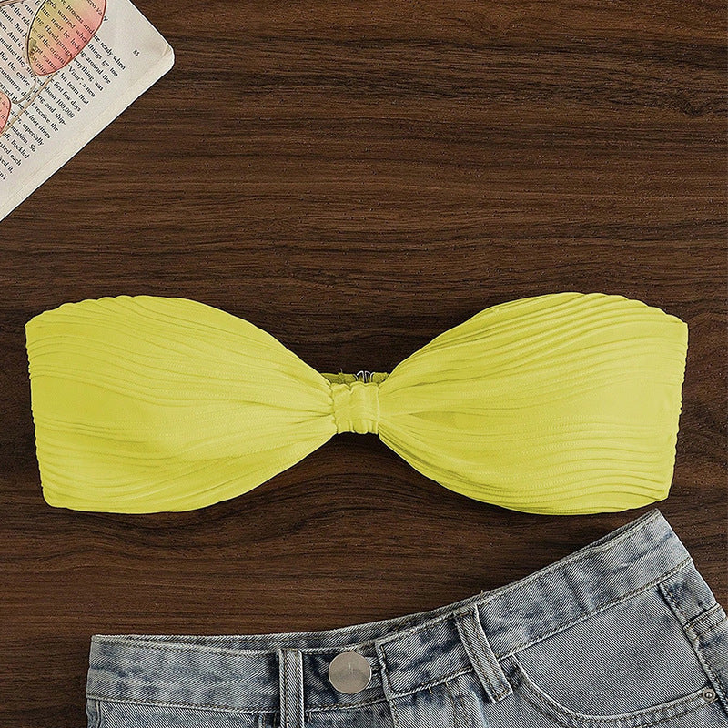 Product Image for Damen Bandeau-Bikinioberteil mit modischem Falten-Design und starker Stütze Fudus, Gelb / M