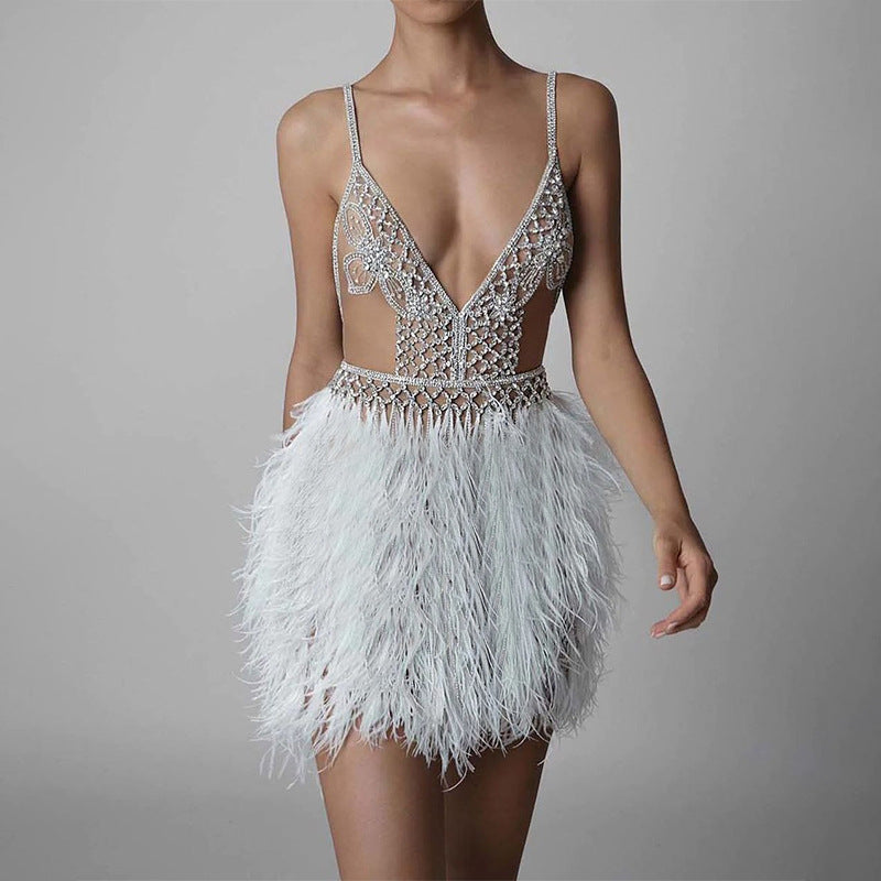 Product Image for Damen Sexy Abendkleid mit funkelnder Paillettenverzierung und Federn Fudus, Bildfarbe / XXL