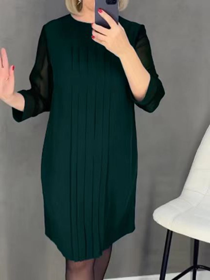 Product Image for Damen elegantes Plisseekleid mit transparenten Ärmeln und modernem Schnitt Fudus, Grün / L
