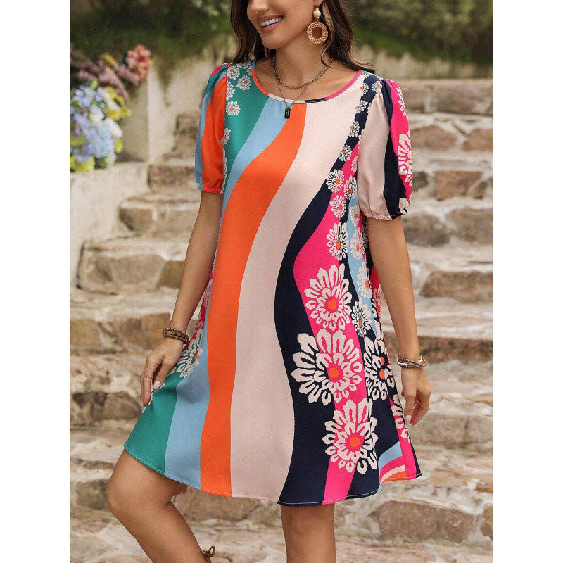 Product Image for Frau Puffärmel Floral A-Linie Kleid Fudus, Farbenfroh / XL