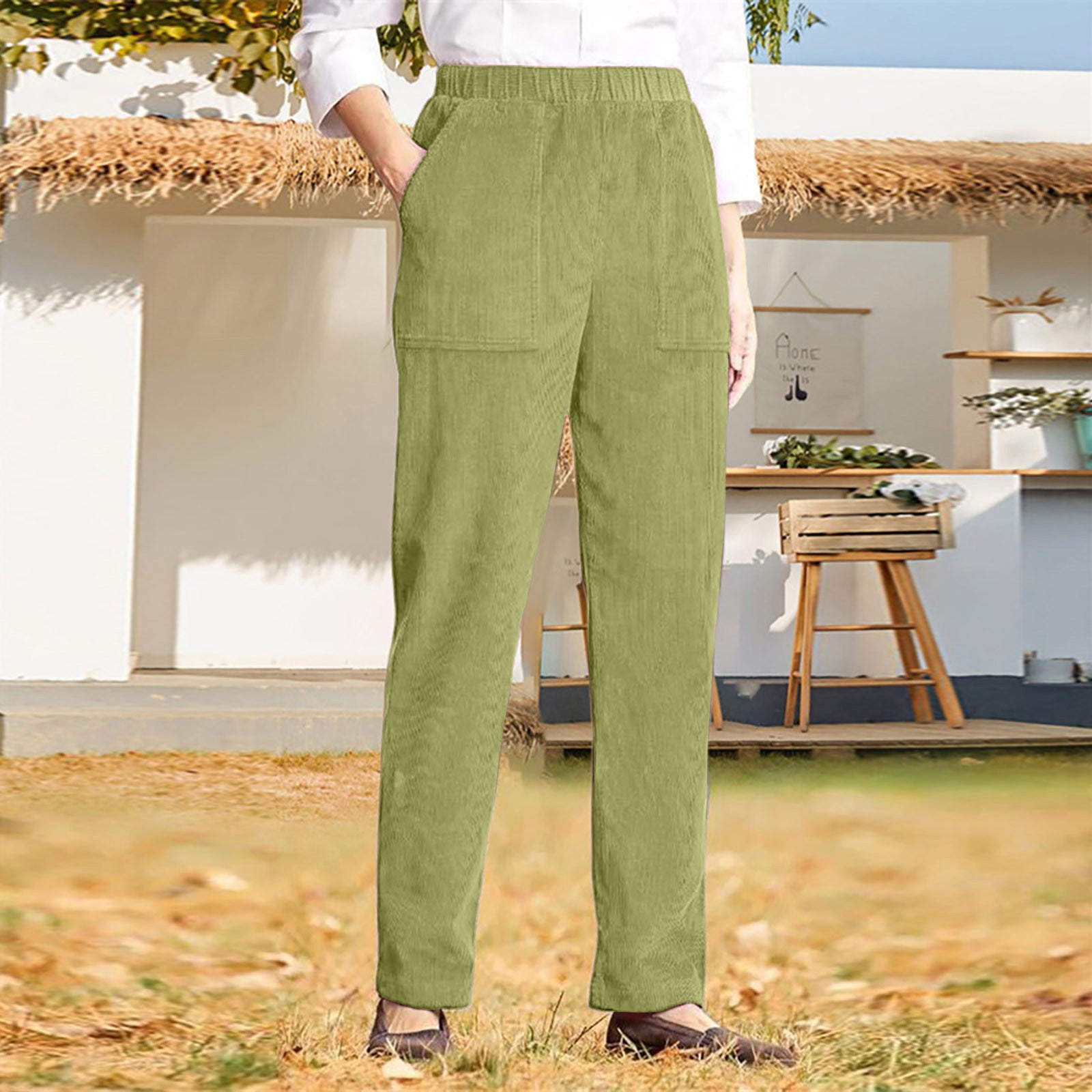 Product Image for Damen Cord-Hose mit praktischen Taschen und elastischem Bund Fudus, Hellgrün / L