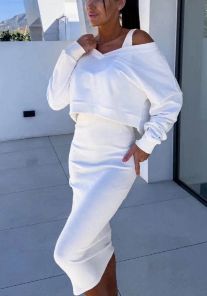 Product Image for Damen Cut-Out Sweatshirt und Bleistiftrock Set Fudus, Weiß / XL