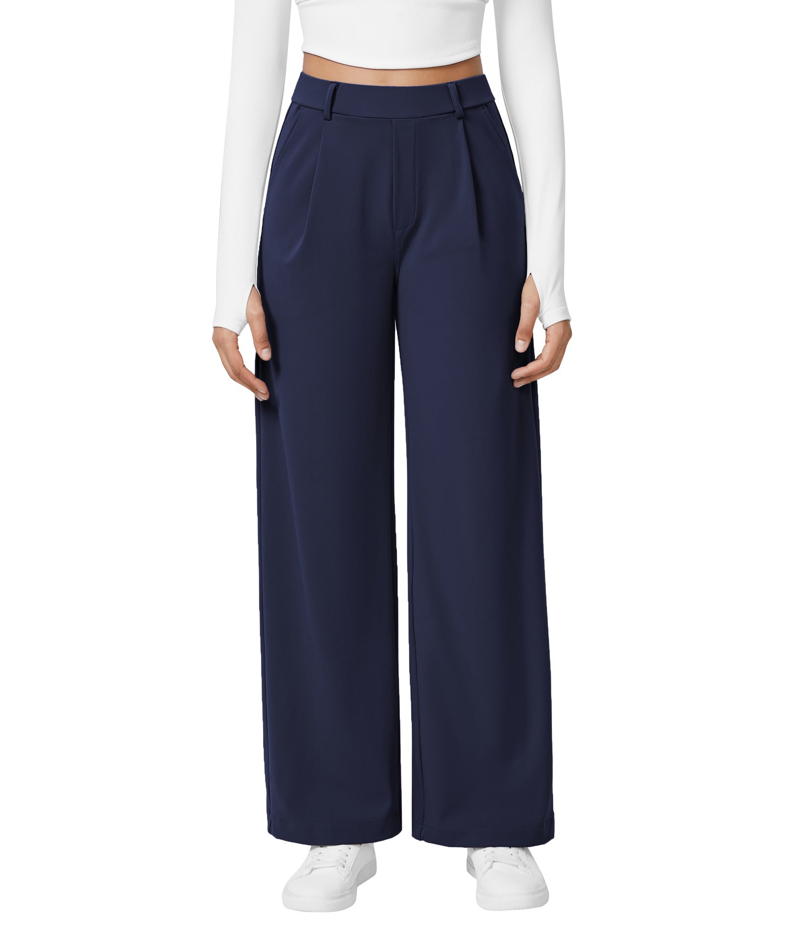 Product Image for Damen weite schicke Stoffhose mit hohen Bündchen Fudus, Navy / S