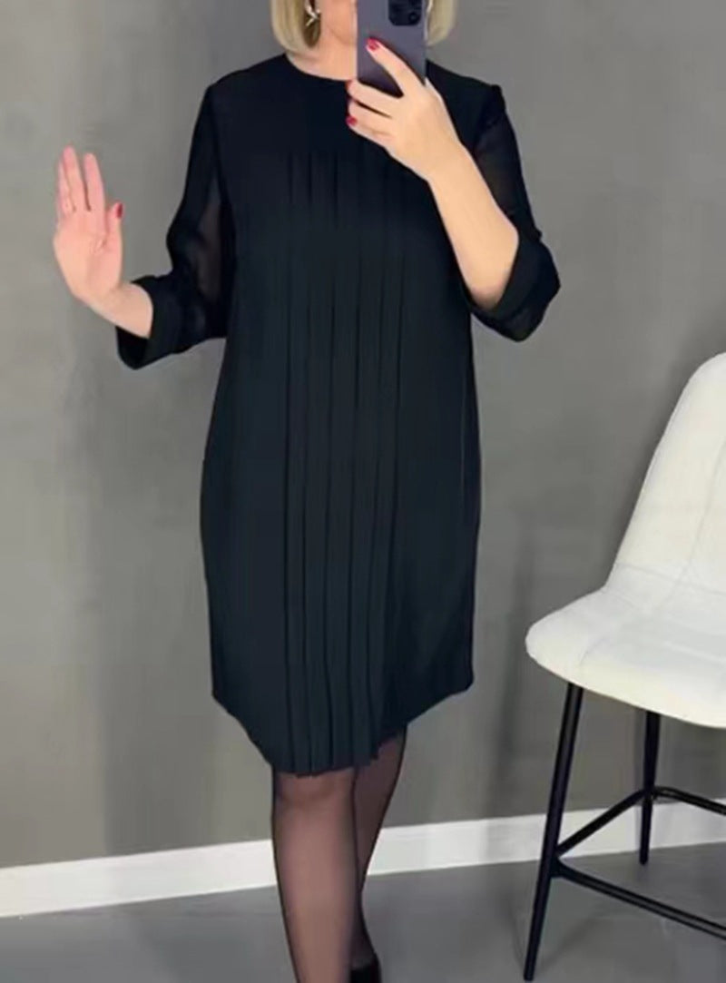 Product Image for Damen elegantes Plisseekleid mit transparenten Ärmeln und modernem Schnitt Fudus, Schwarz / M