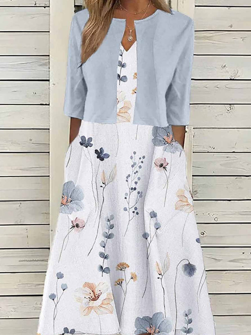 Product Image for Damen Maxikleid mit floralem Druck und eleganter Kurzjacke Fudus, Bildfarbe / XXXL