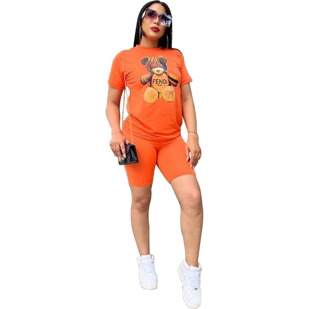Product Image for Damen Sportliches Kurzarm Oberteil und Radlerhose Set Fudus, Orange / L