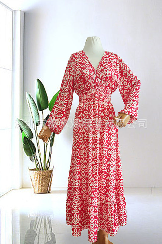 Product Image for Fudus | Strandkleid Urlaub Strand Locker langer Rock, Rotes Langarmshirt / L