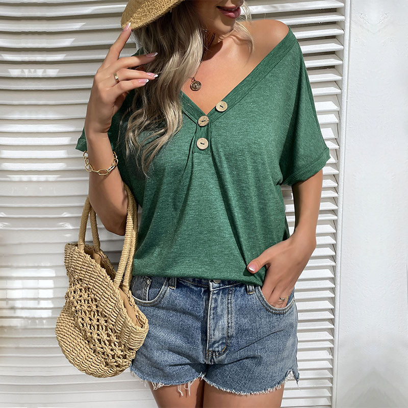 Product Image for Damen Oversized T-Shirt mit Knopfleiste und modernem V-Ausschnitt Fudus, Grün / XL