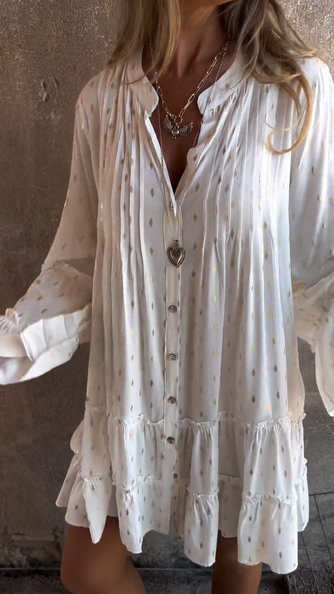 Product Image for Damen Blusenkleid mit romantischem Volant und feinen Falten Fudus, Weiß / S