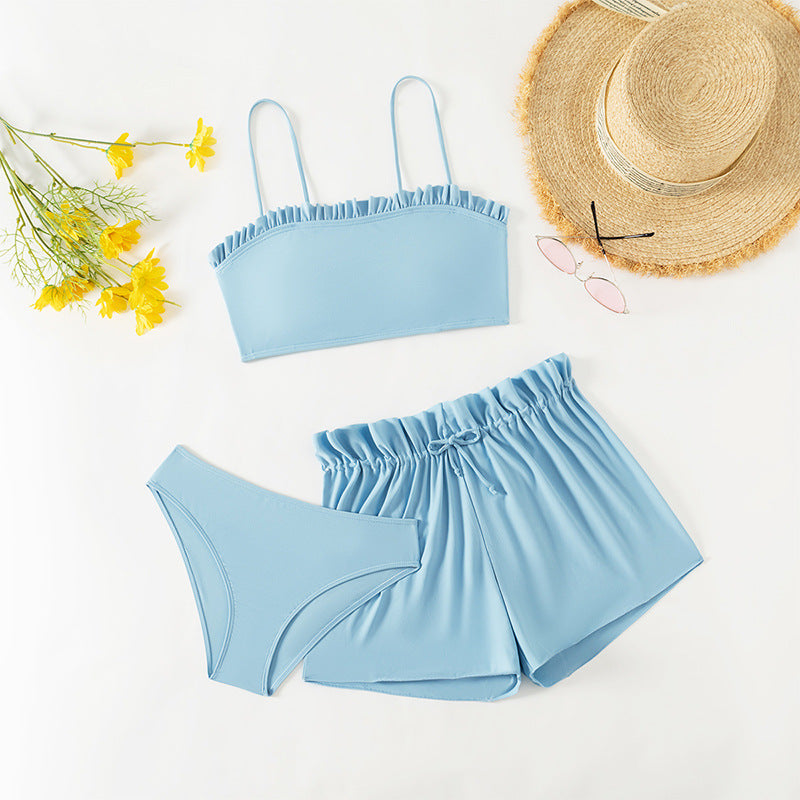 Product Image for Damen Rüsch Bandeau Badeanzug Set Fudus, Himmelblau / 130