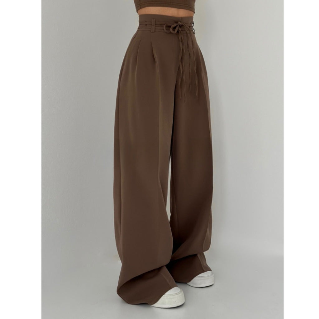 Product Image for Damen elegante Hosen mit hohem Bund und elastischem Taillenbande Fudus, Dunkelbraun / M