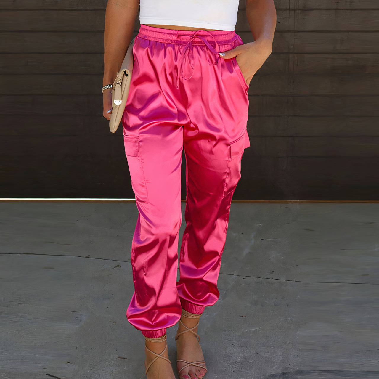 Product Image for Fudus | Elegante Cargo-Hosen mit Satin-Glanz, Rosenrot / 32