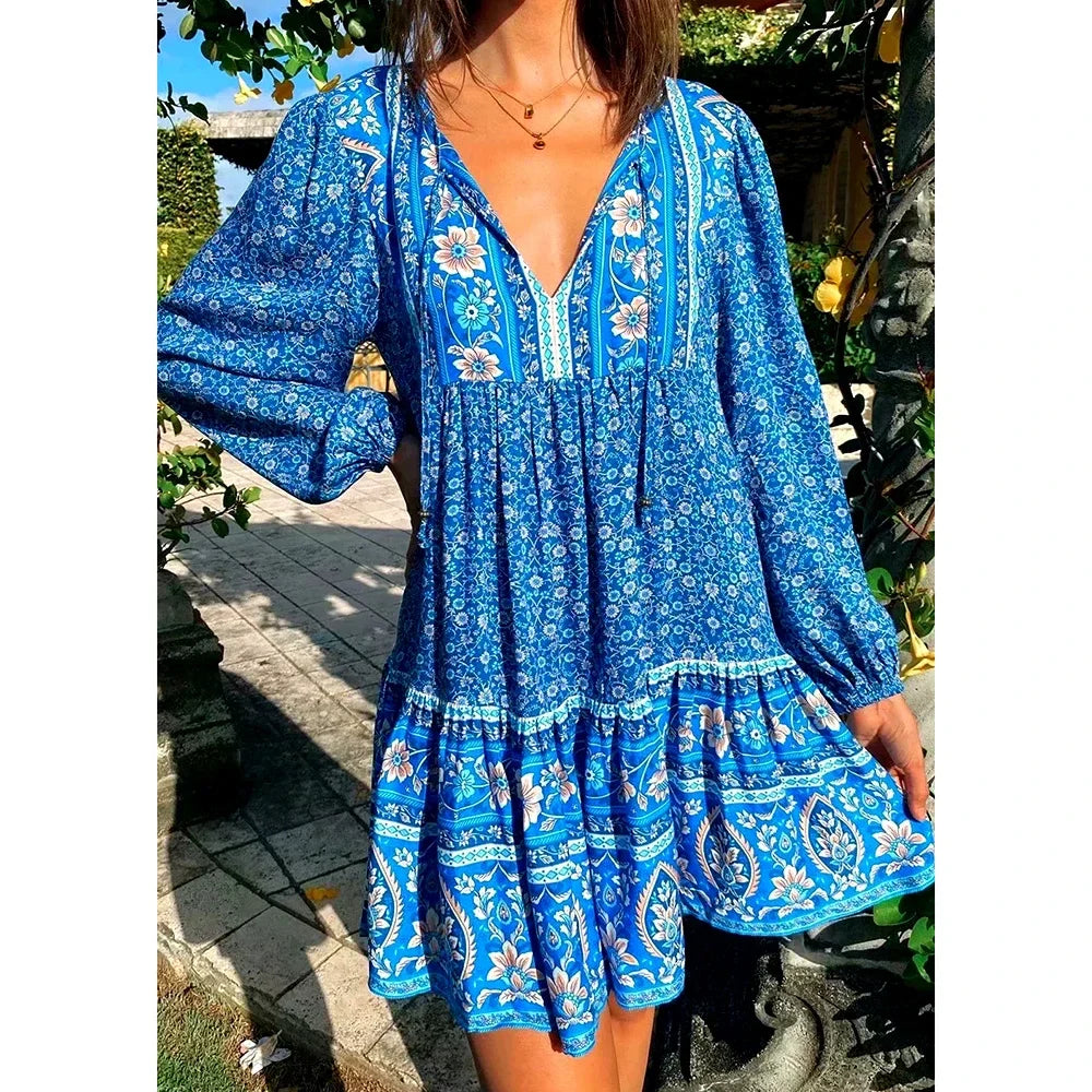 Product Image for Fudus | Hippie Kleid Mit Langen Ärmeln Terrakotta, Blau / S