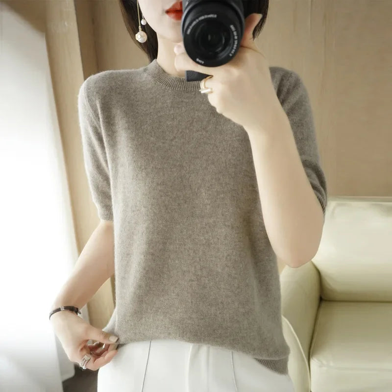 Product Image for Fudus | Kurzarm Rundhals Strick Damen pullover, Lichtkaffee / XXL