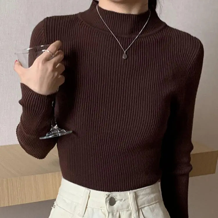 Product Image for Fudus | Herbst Stehkragen Damen Pullover Weinlese Basic Solid Strickoberteile, Braun / S