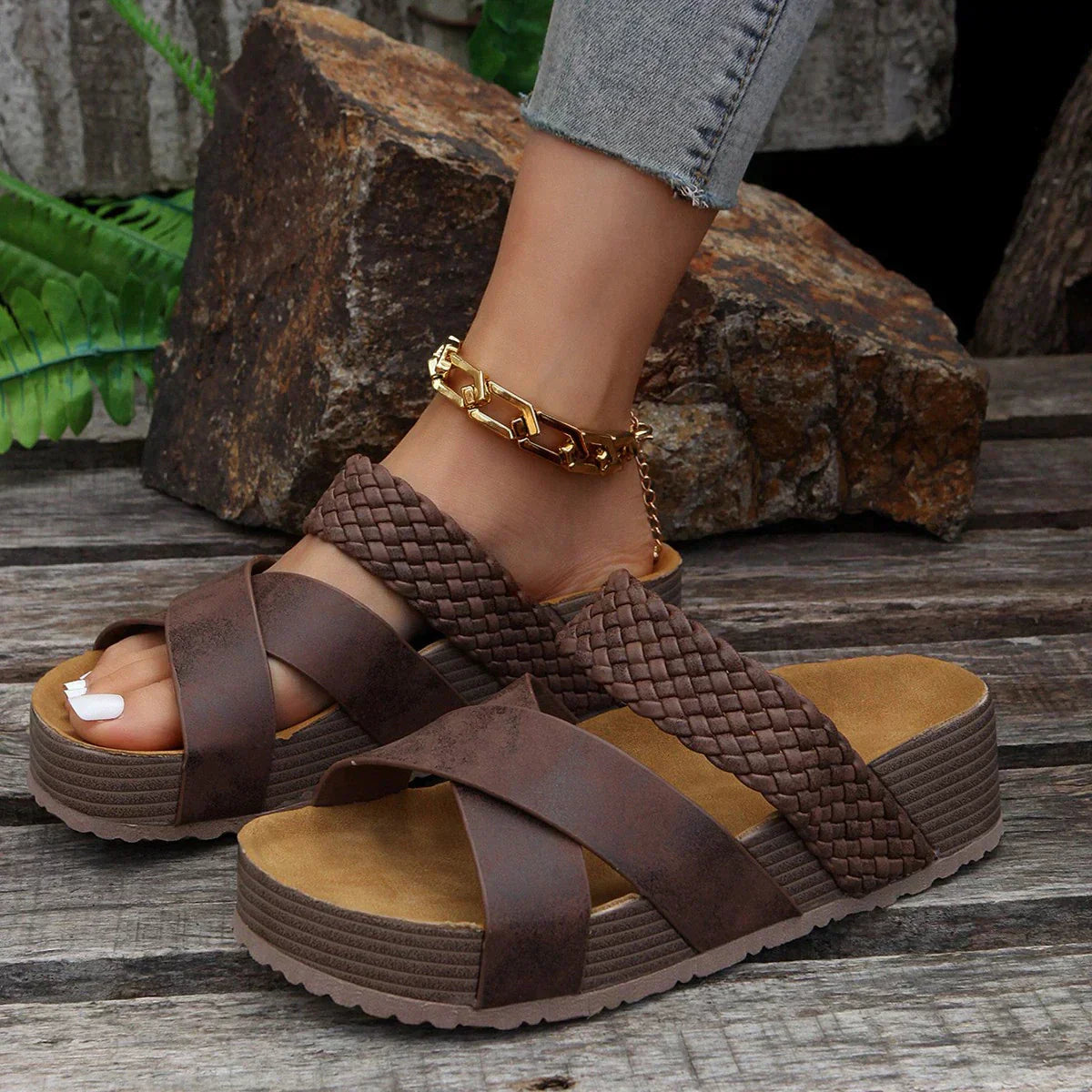 Product Image for Fudus | Gewebte Band Platform Sandalen Für Damen, Braun / 35
