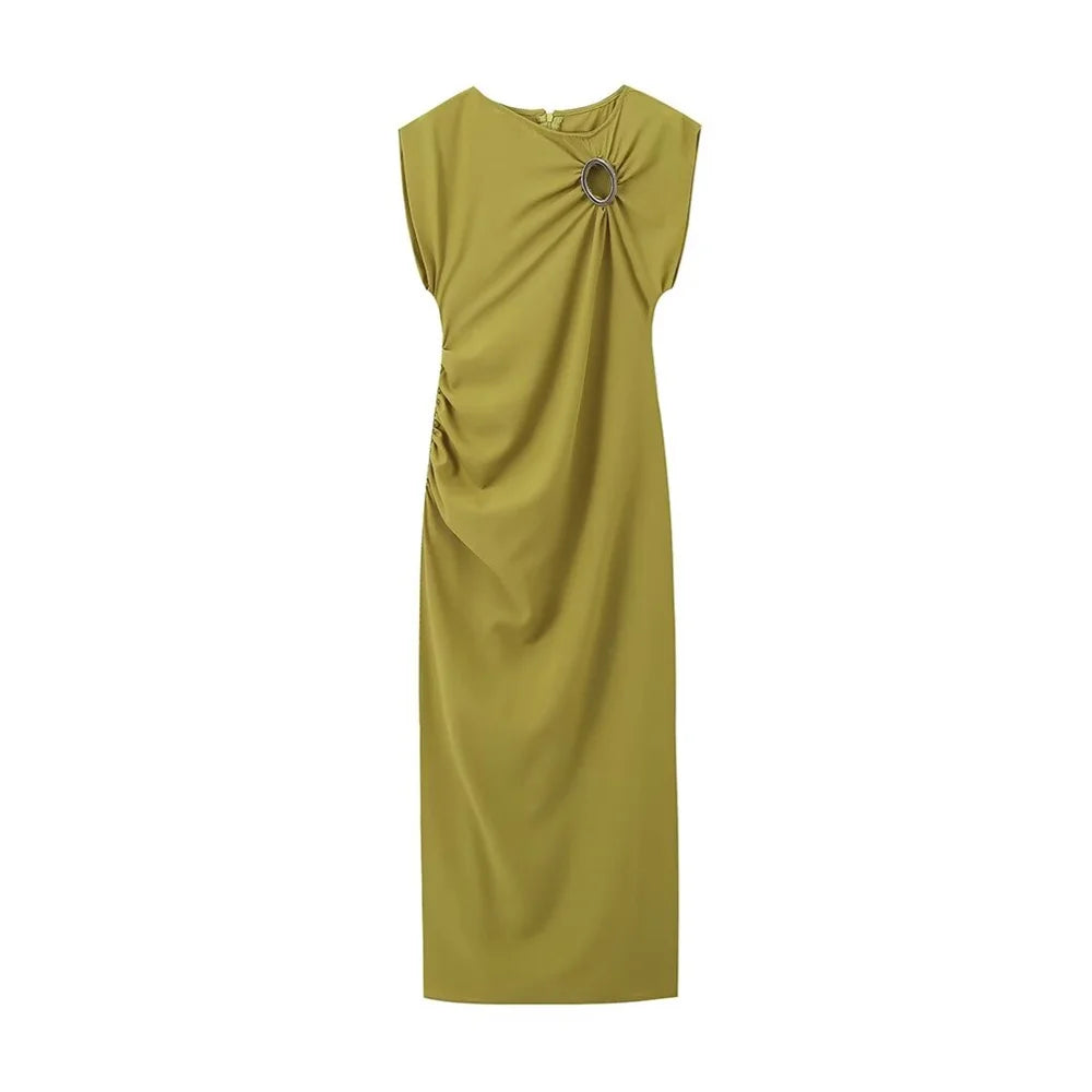 Product Image for Fudus - Slim Fit Rundhalsausschnitt Ärmelloses geteiltes Midikleid - Sommer, grün / S