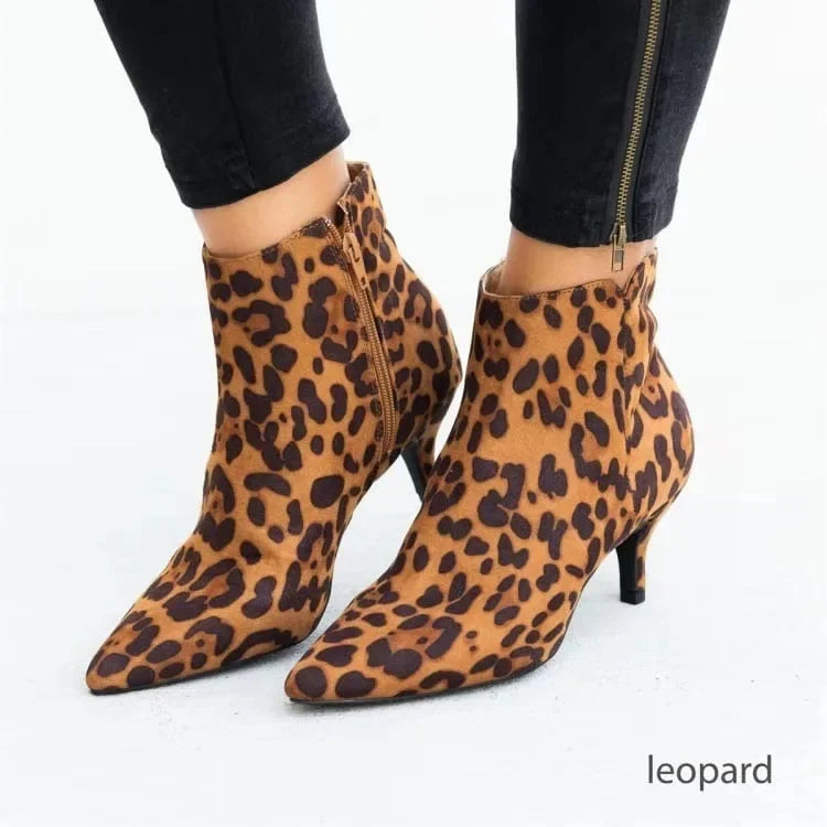 Product Image for Fudus | Neue Absatz Damen Stiefel Schwarze Stiefeletten Designer Leopard Schlangenprint Damen Schuhe Für Damen Spitzenschuh Dünner Absatz Botas Mujer,
