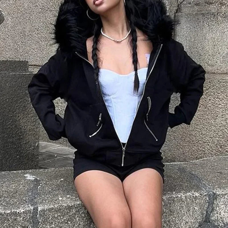 Product Image for Fudus | Damen Sweatshirt Mit Kragen und Reißverschluss, Schwarz / L