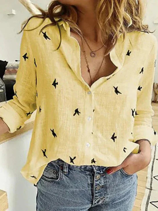 Product Image for Fudus | Elegantes, Lässiges Damen Langarmshirt Aus Baumwolle Und Leinen, Gelbe Punkte / S