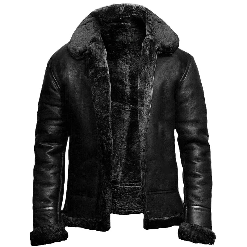 Product Image for Fudus | Schwarze Lederjacke Mit Fleecekragen, Schwarz / 3XL