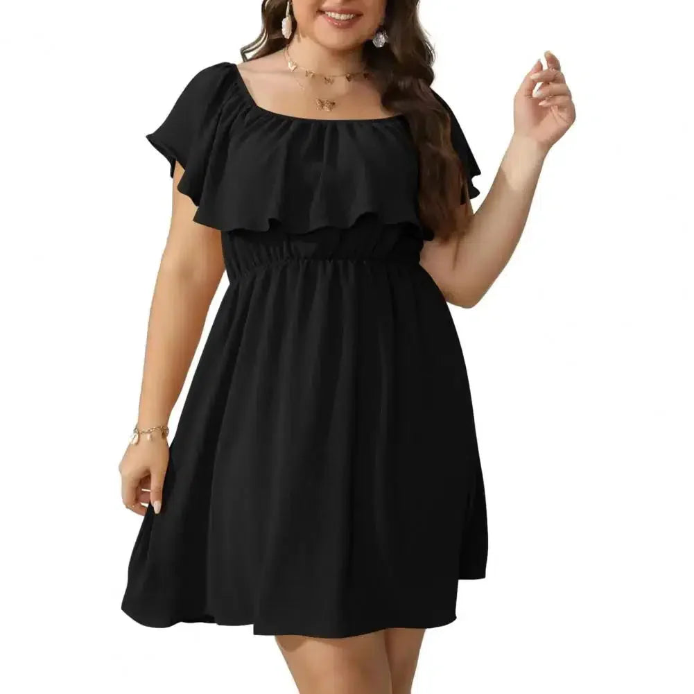 Product Image for Fudus | Damenkleider Sommer Kurzarm Rüschendress, schwarz / 4XL