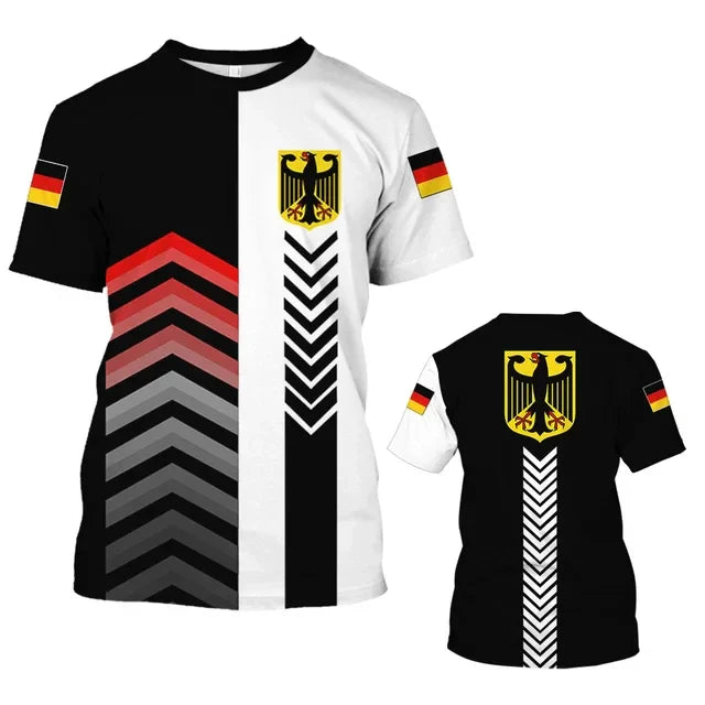 Product Image for Fudus | Herren T-Shirts Deutschland Flagge Muster 3D Druck Deutschland Euro 2024 Fußball-Shirt, Schwarz-Weiss / 2XL